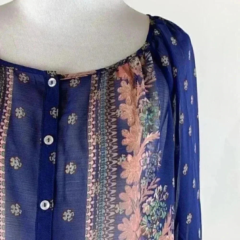 Vintage America top sz S floral Hi-Lo boho peasant - Picture 2 of 9